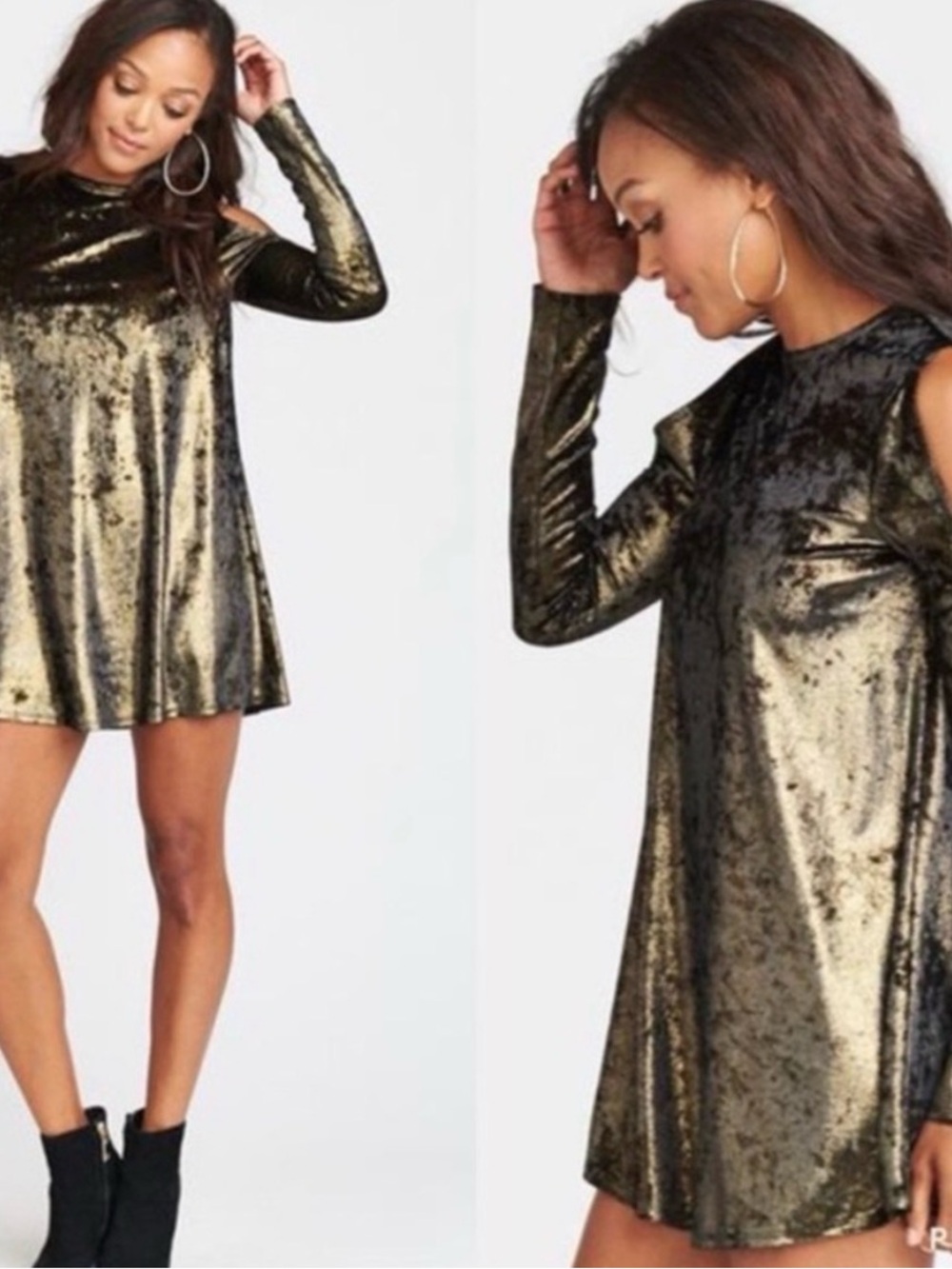 Show Me Your MuMu Metallic Crushed Velvet Teddy Tunic Dress S Swing Top Gold NWT